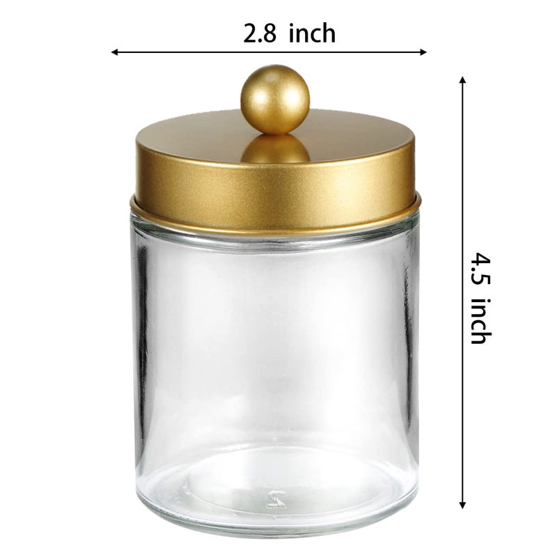 Komashr Apothecary Jar Canisters Bathroom Vanity Organizer - Qtip Holder Storage Organizer Countertop -Stainless Steel Lids &Cute Stickers for Qtips,Cotton Swabs,Makeup Sponges,Floss(3 Pack) (Gold) - Image 4
